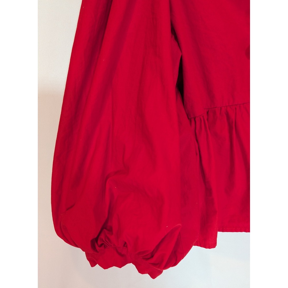 Jodifl Red Puff Sleeve Bow Front Peplum Blouse Top B1231 Medium - Picture 3 of 5